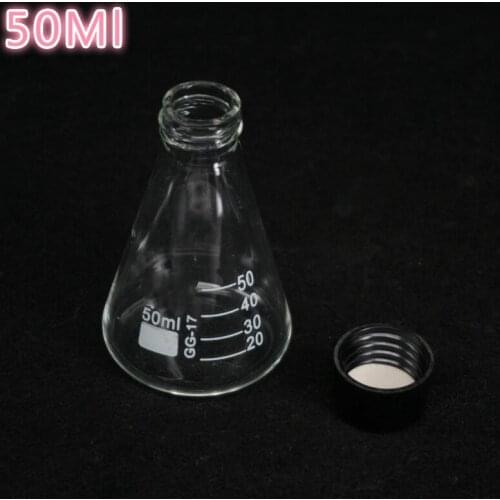 1pcs Glass Conical Erlenmeyer Narrow Mouth Screw Cap Flask Lab Supplies Borosilicate Glassware 50ml