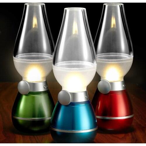 10pcs/lot Retro Classic Blow Light LED USB Rechargeable Blowing Control Kerosene Lamp Dimmable Bedside Desk Lamp Nightlight Cosm