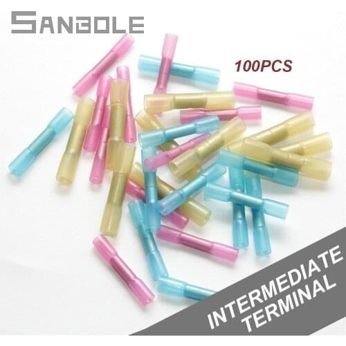 100pcs Heat Shrink Waterproof Middle Terminal Red 40 Blue 40 Yellow 20 Intermediate Butt Crimp Terminals Red/Yellow/Blue