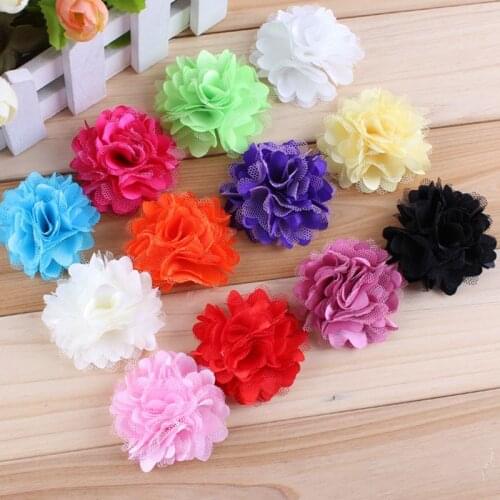 120pcs/lot)2" 12 Colors Mini Tulle Shimmer Chiffon Flowers Flat Back Hair Flower For Headbands Girls Hair Accessories