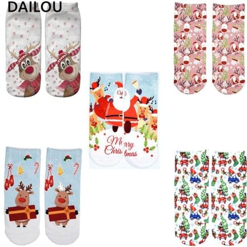 2021 Kawaii Cartoon Socks women Cute Sweet 3D Printed Snowman Elk Christmas Boat Socks Happy Funny Adult Red Tube Cotton Socks