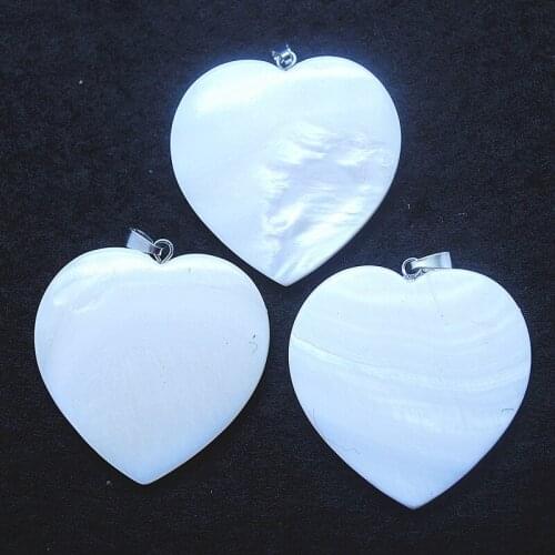 3pcs natural shell pendants mother of pearl pendants heart shape white colors freshwater shell size 40mm for charms necklace