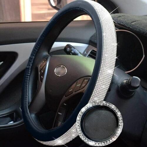 38CM Steering Wheel Cover For Women Ice Silk Rhinestone Car Interior Decoration Supplies Car Steering Wheel Cover
