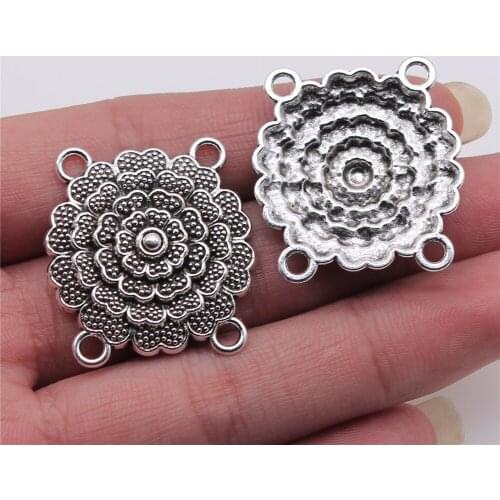4pcs Body Chain Flower Porous Connectors Charms Antique Silver Color 28x30mm DIY Making Accessoreis