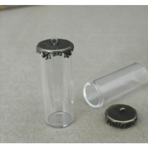 40x15mm Diy One side open tube shap glass globe bronze crown base glass bottle jewelry nacklace pendant