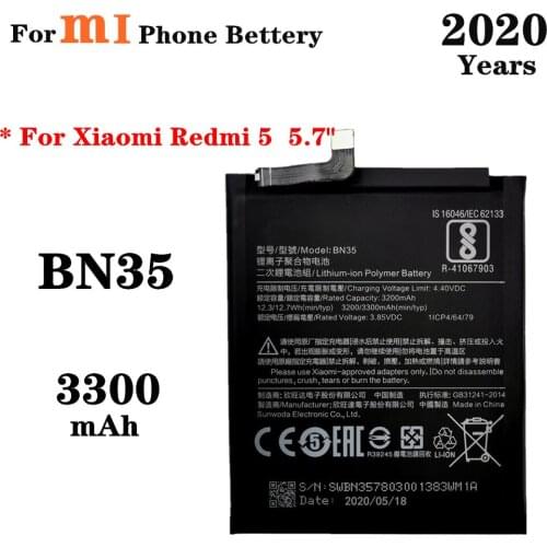 2020 Years BN35 3300mAh Phone Battery for Xiaomi Redmi 5 5.7" Replacement Batteries High Quality Rechargeable Batterie