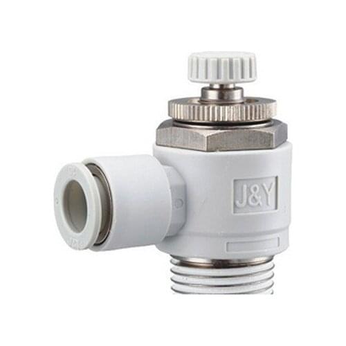 B&N type AS2201F-01-06S Air Flow Control Valve with Push-to-Connect Fitting, Elbow, With Sealant, 1/8" Male x 8 mm Tube OD