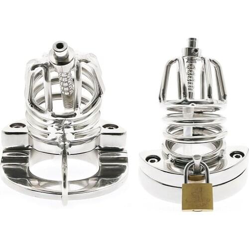 BDSM 2-IN-1 Cock Cage Ball Stretcher Stainless Steel Chastity Belt Devices Penis Cock Rings Lock CBT Torture Sex Toys For Men
