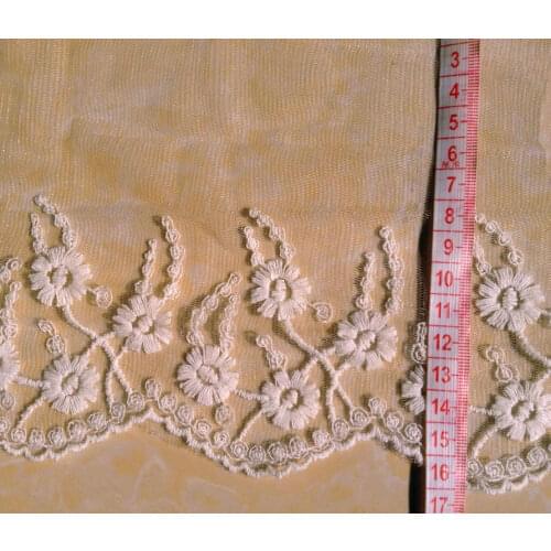 FREE SHIPPING 16cm white color nylon net and cotton flower embroidery lace trimmings,XERY14e