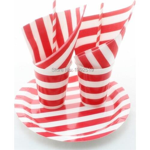 Free Shipping 300sets/1200pcs Party Tableware Set , Red Green Pink Blue Color Paper Straws Plates Cups Napkins Party Decoration
