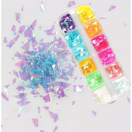 12 Grids/Set Candy Color Nail Art Glitter Sequins 3D Irregular Sheet Decoration Accessories For UV Gel Manicure Design
