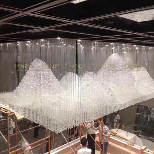 Large hotel engineering crystal lamp rectangular iceberg rockery sales department custom lobby luxury ceiling lamp led fixture