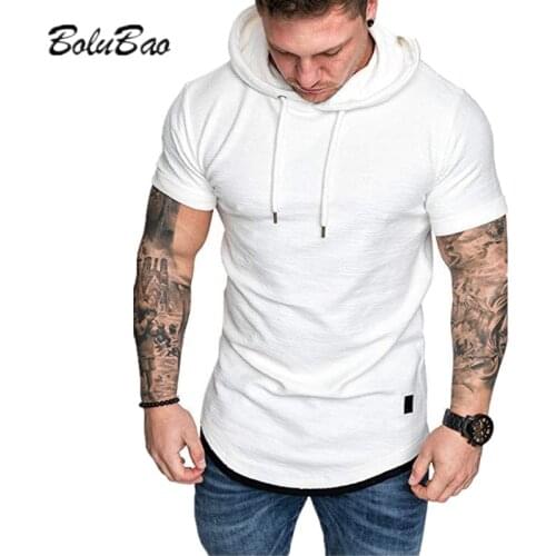 BOLUBAO Summer Fashion Mens Hooded T-Shirt New Short Sleeve Slim Sportswear Casual T Shirts Male