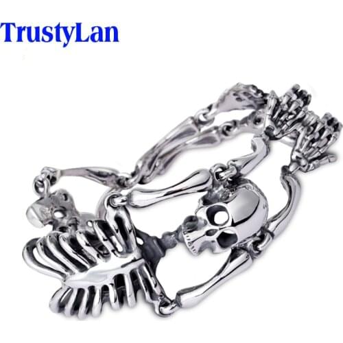 TrustyLan Punk Rock Gothic Stainless Steel Body Skull Bracelet For Men Link Chain Male Biker Jewelry Brand Mens Bracelets 2018