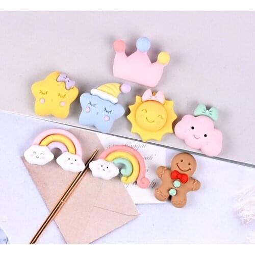 10pcs Cartoon Planar Resin Crafts Crown Rainbow Clouds Phone Shell Embellishments Material Headwear Handmade Diy Accessories
