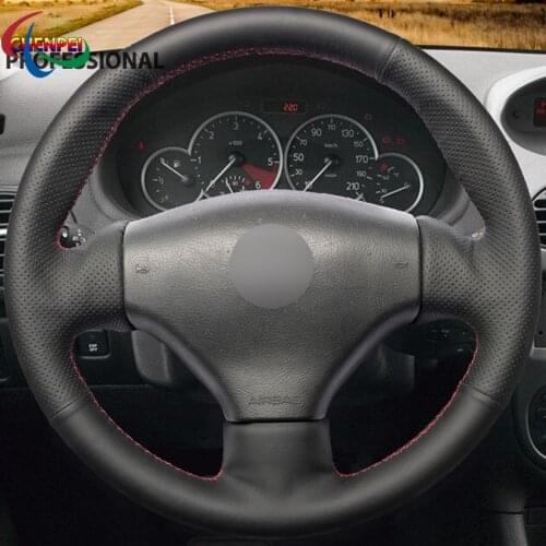DIY Hand-Stitched Black Leather Steering Wheel Cover For Peugeot 206 1998-2005 206 SW 2003-2005 206 CC 2004 2005 Car Accessories