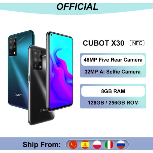 Cubot X30 8GB Smartphone 48MP Five Camera 32MP Selfie NFC 256GB 6.4" FHD+ Fullview Display Android 10 Global Version Helio P60