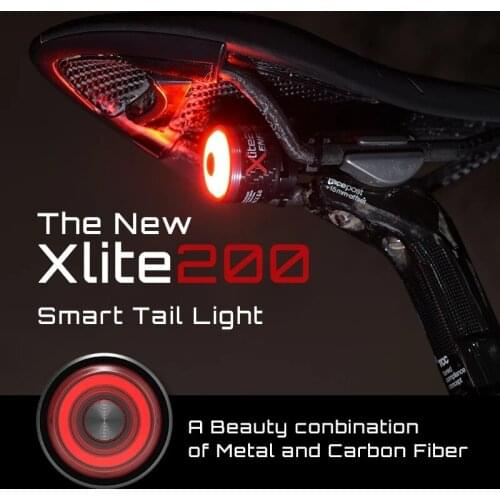 Enfitnix Xlite 200 Bicycle Smart Tail Light IPX6 6 Flash Modes T600 Carbon Fiber Lightweight For Mountain Bike Seatpost Mount