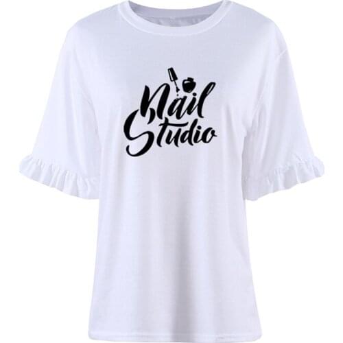 Beauty Salon Nail Art Manicure Pedicure T-Shirt Women Loose Petal Sleeve Camisetas Summer Harajuku Female Tees Tops Plus Size