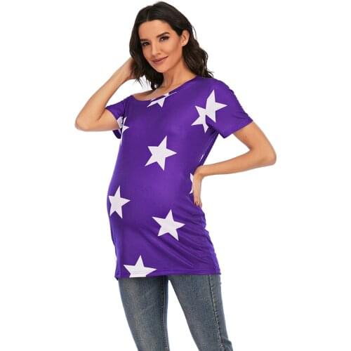 New European and American womens five-pointed star printed short-sleeved T-shirt for pregnant women plus size maternity wear