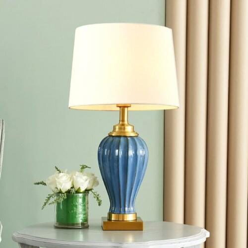 Buy 2 Get 20% Off 36x68cm Bedroom Bedside Table Lamp Nordic Simple Modern Living Room Study Blue Ceramic Table Lamp