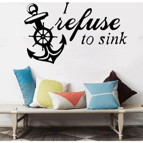 Boat Anchor Wall Sticker Motivational Quotes Decal Removable Bedroom Decor Living Room Decoration Quote I Refuse To Sink Mural