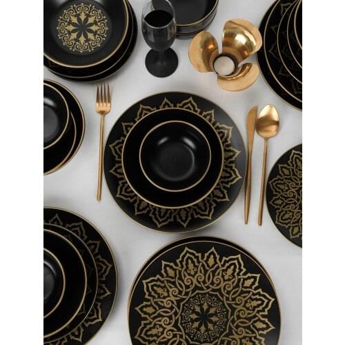 Topkapi Matte Black Dinnerware 24 Pieces for 6 Persons Посуда dinner plates pratos de jantar plate sets тарелки الشاي الص 접시