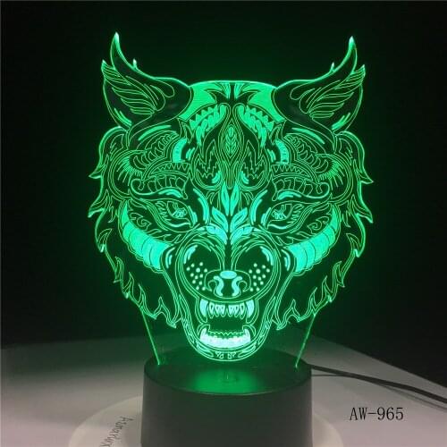 Cartoon 7 Colors Wolf Face 3d led light Amazing Visualization Optical Illusion Home Decor Kids Best Gift Drop Ship AW-965