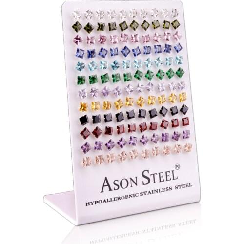 LUXUKISSKIDS Brincos Bright Square Crystal Stud Earrings Set Stainless Steel Screw Plug Kids Earring For Women Girl Men Earings