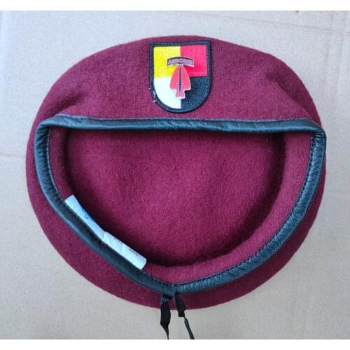 United States New US Army 3th Airborne Special Forces Group Airborne SFGA Wool Red Beret COMMAND DIVISION AIRBORNE Military Hat