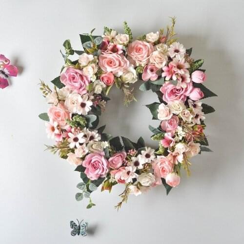 New Product 16Inch Artificial Rose Flower Wreath Window Door Hanging Garland Christmas Wall Ornament Wedding Bridal Wreath Decor