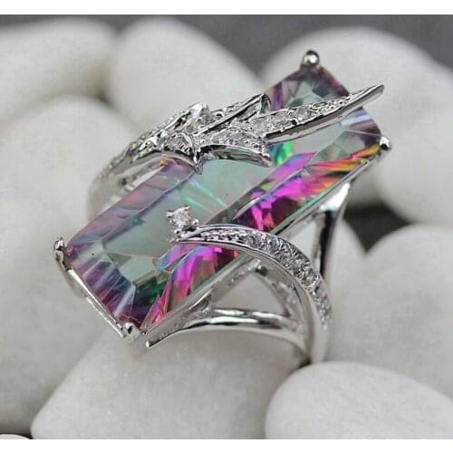 Fleure Esme Engagement Wedding Rings jewelry for women gifts dropshipping Rainbow yellow Cubic Zirconia Rhodium Plated R560 R772