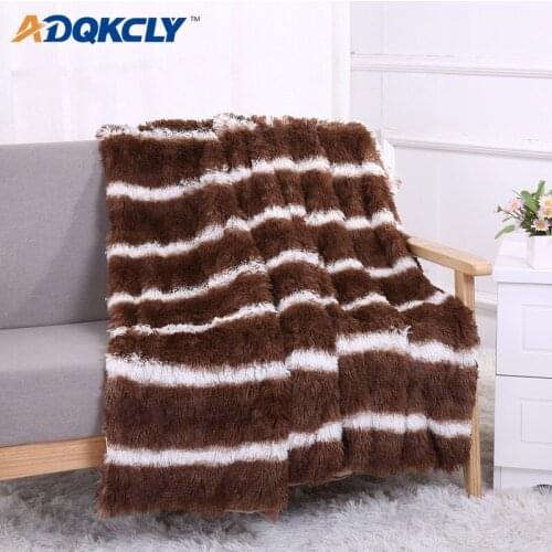 ADQKCLY White Stripe Bedding Blankets Long Shaggy Warm throw Towel for air Condition Bedspread Sofa Blankets 130*160/160*200cm