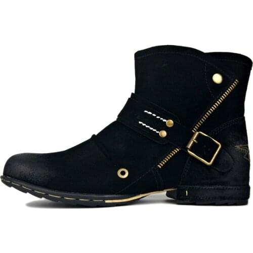 OTTO ZONE Brand Men Boots Military 2018 Fashion Genuine Leather Casual Ankle Boots Men Suede Cow Boots Man Botas Hombre