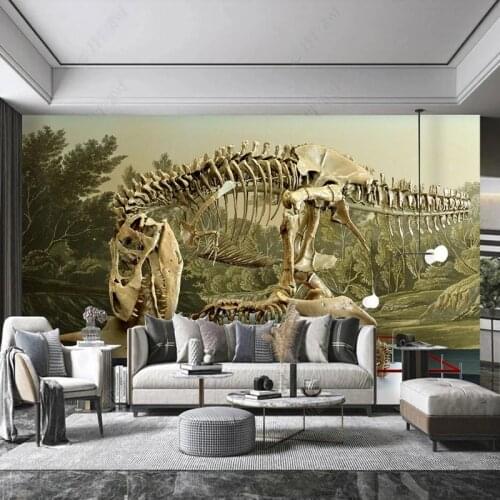 Custom Wall Cloth Primitive Dinosaur Skeleton Mural 3D Wallpaper For Wall Kids Room Bedroom Backdrop Home Decor 3D Papier Peint