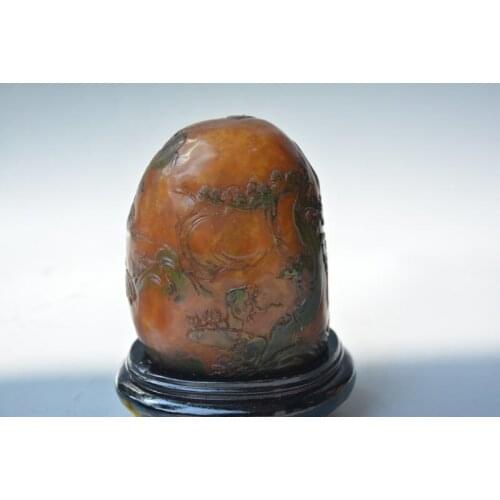 Rare Old Qing Dynasty Tian Huang stone statue Decoration,With master engraving certificate,Free shipping