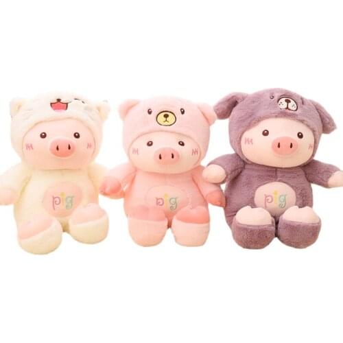 Pink Pig Plush Toy Cushion Kawaii Cross-dressing Piggy Plush Toy Soft Animal Cat/Bear/Dog Stuffed Doll Girl Valentines Day Gift