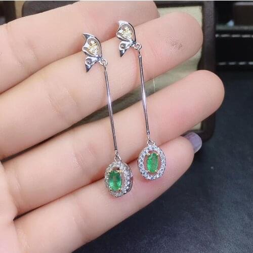 Silver earrings elegant green emerald gemstone stud earring 925 sterling silver ornament real natural gem birthday party gift