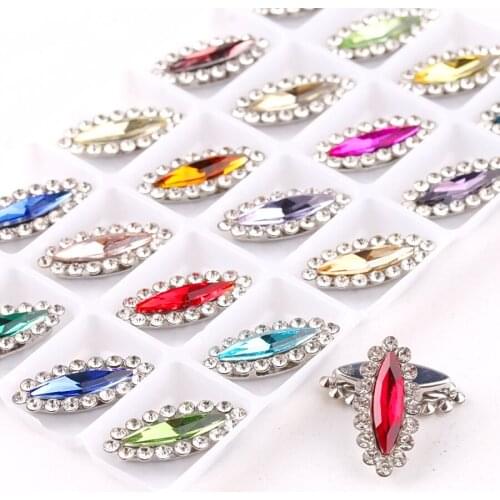 Glass crystal with rhinestones Slim navette shape in Silver claw settings 4x15mm Sew on rhinestone wedding dress diy trimming