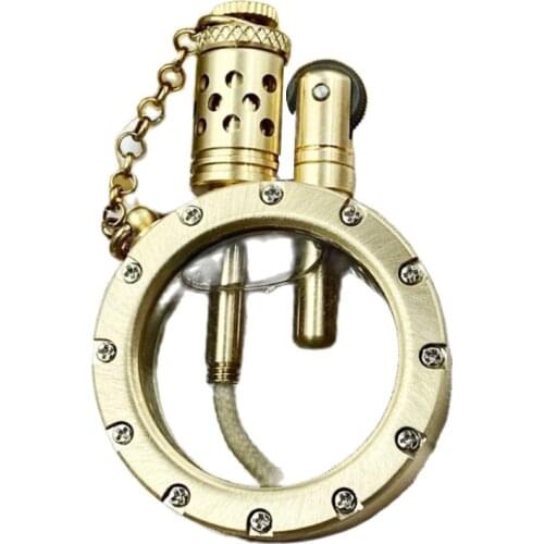 Handmade Lighter Brass Gasoline Lighter Quartz Transparent Oil Tank Portable Round Collection