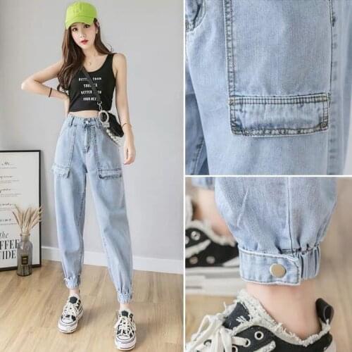 2020 New Autumn Women Fashion Jeans Pants Female High Waist Causal Loose Korean Style Harem Straight Soft Denim Trouser E321