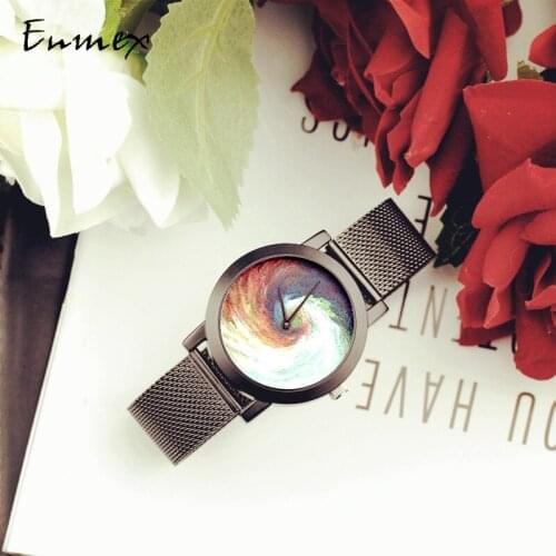 2018 Enmex creative design neutral wristwatch moonscape 3D oil plaiting simple face mysterious fashion quartz lady watches
