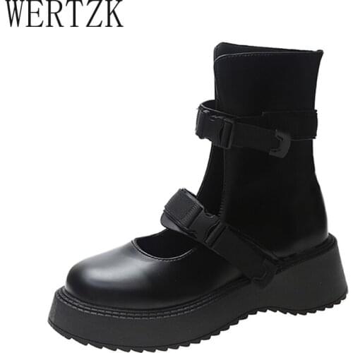 Motorcycle Boots Women Gothic Punk Platform Wedges Shoes Fashion Designer Black Patent Leather Chunky Flats New Zapatos De Mujer