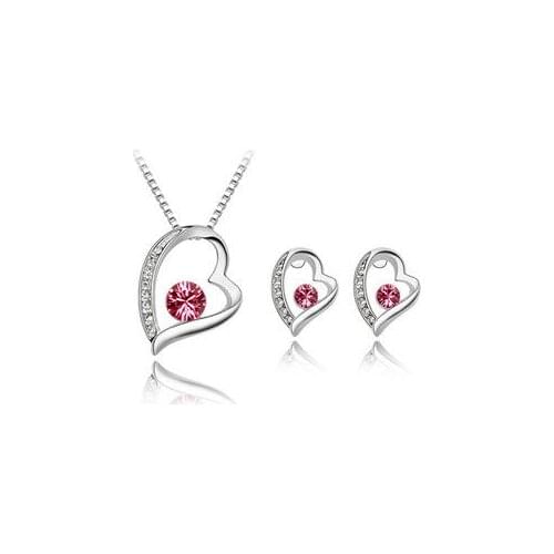 Fine jewelry 925 sterling silver for ladies wedding Tianchang Forever rose red necklace earrings set yw055