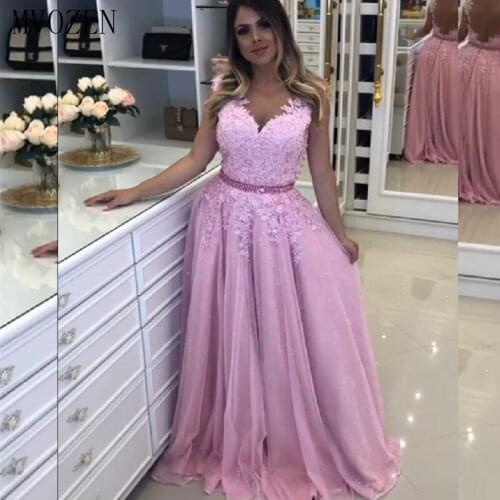 Vestidos Pink Evening Dresses A-Line Embroidery Beaded Long Formal Evening Party Gowns Evening Dress abendkleider