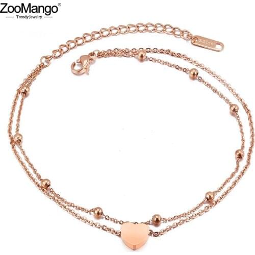 ZooMango Fashion Bohemia Double Layer Stainless Steel Heart Charm Bracelets For Women Rose Gold Chain & Link Bracelet ZB18197