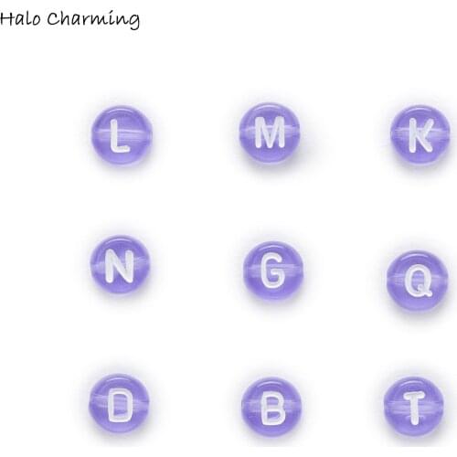 100 Piece Purple Random Mixed Round Acrylic Spacer Letter Beads Alphabets Women Children DIY Bracelet Necklace 7mm