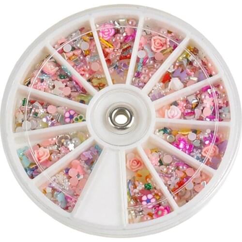 1200pcs Mixed 3D Nail Art Decorations Tips Glitters Flower Star Heart Rhinestones Slice Nail Tools Manicure+Wheel Free Shipping
