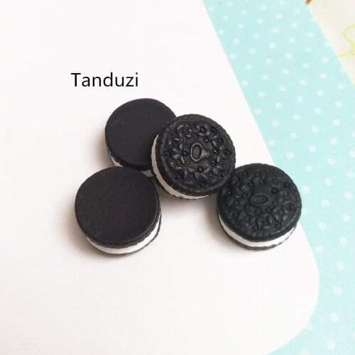 Tanduzi 20PCS Kawaii Flatback Miniaturas Fake Food Black Resin Biscuits Cookies Cabochons Embellishment Scrapbook DIY