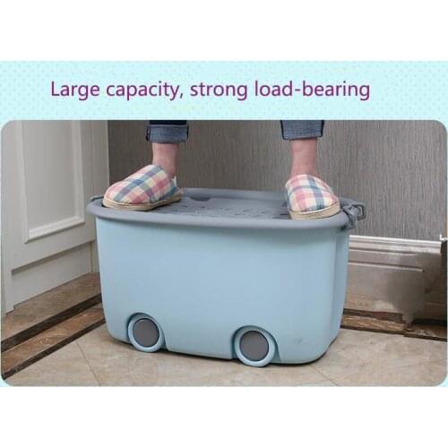 2018 Large Capacity Strong Load-bearing Plastic Storage Containers Toy Clothes Bin Cartoon Moving Boxes with Cover with Wheels